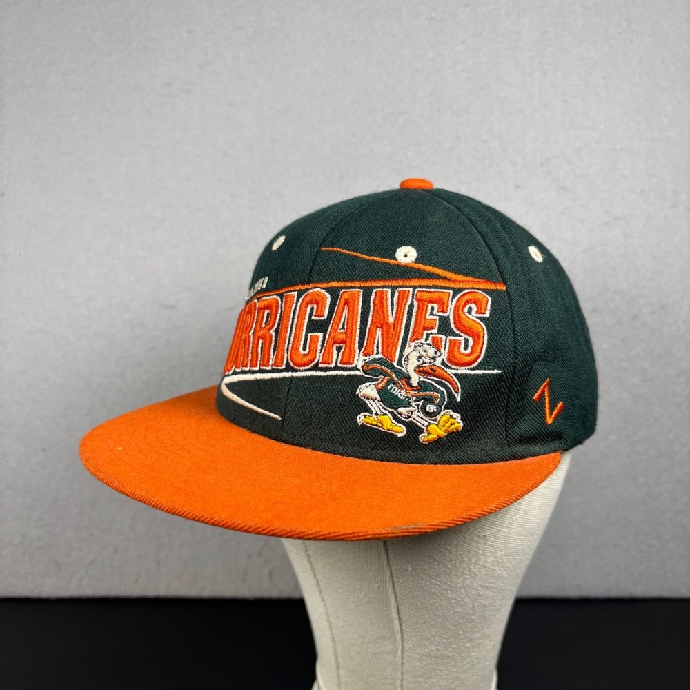 Vintage Miami Hurricanes Zephyr Snapback Hat Cap Green Orange The 2 Mascot Y2K